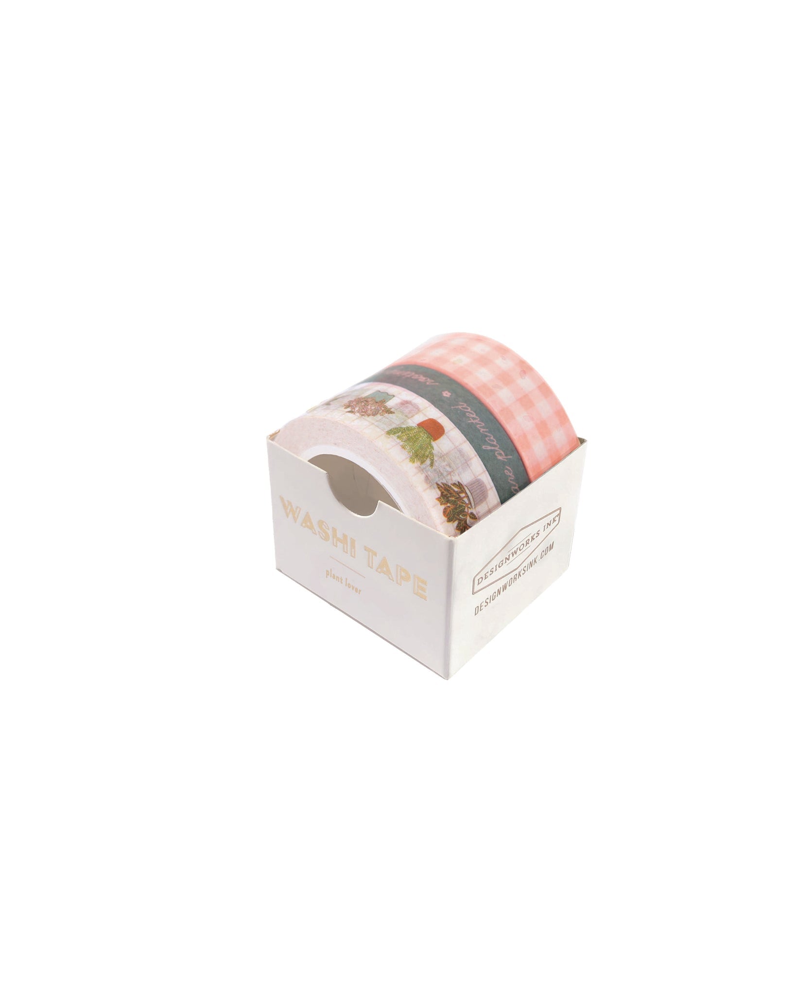 set of three washi tapes ink gingham,  playful descriptors, and potted plant design