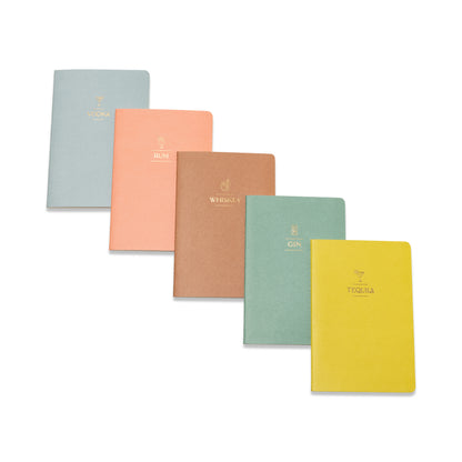 Cocktail Recipe Box Set five recipe books with gold foil alcohol names