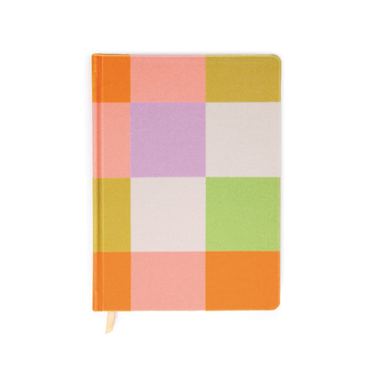 Jumbo journal with multicolored check pattern on white background
