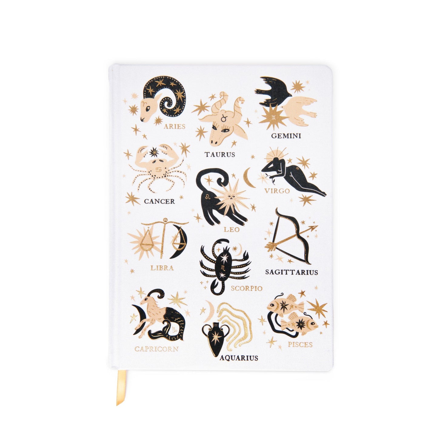 Bookcloth covered jumbo journal with Zodiac symbols on cover, white background