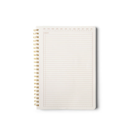 The Large Ebony Textured Paper Twin Wire Notebook features lined pages with a subject line, twin wire binding, and months printed along the top edge.