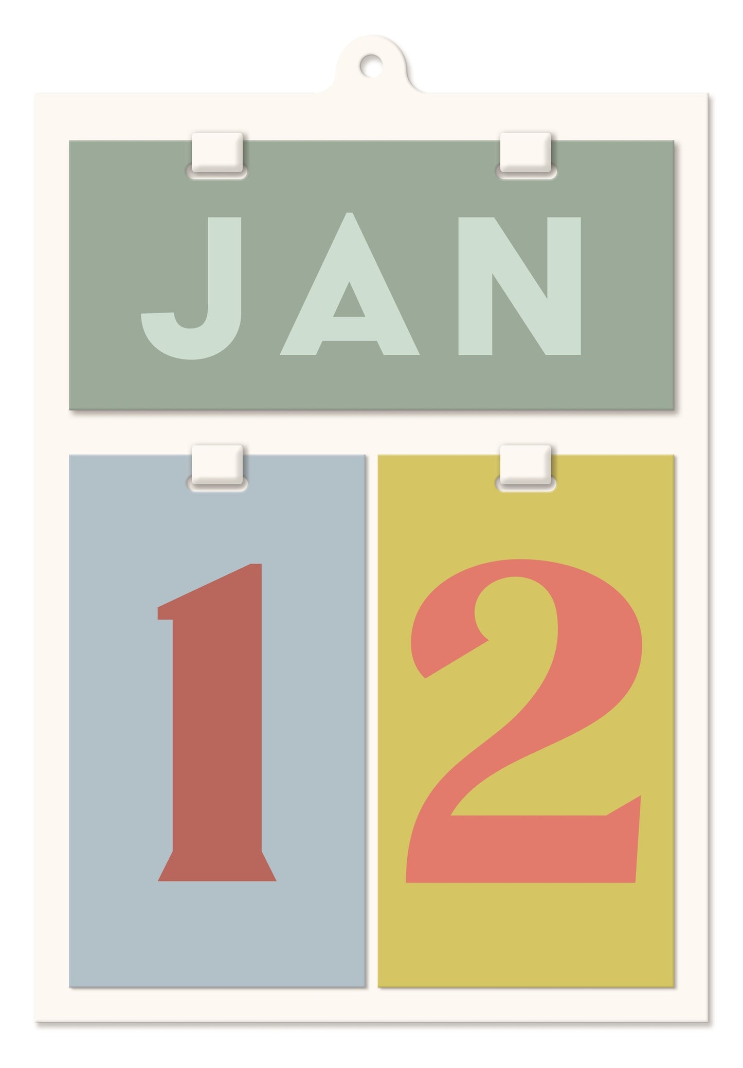 Perpetual Wall Calendar January and 1 and 2 board