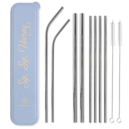 Stainless Steel Straw Set - "Sip, Sip, Hooray"